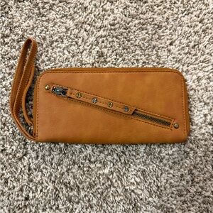 NWOT Free People Distressed Tan Wristlet Wallet with Zipper Detail